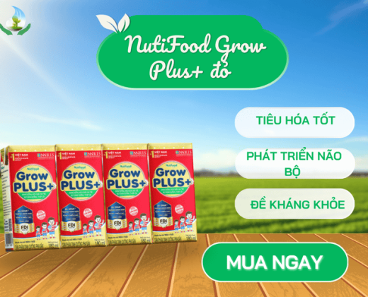 Sữa bột pha sẵn NutiFood Grow Plus+ đỏ (cho trẻ thấp còi) 180ml - Lốc 4 hộp (Trên 1 tuổi)