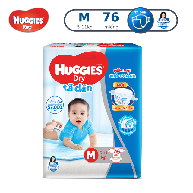 Tã Dán Huggies Dry M 76 Miếng