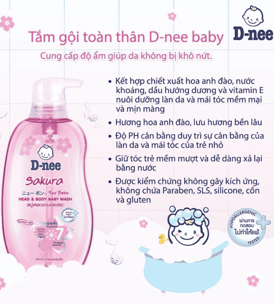 Sữa tắm gội Dnee Organic Hồng