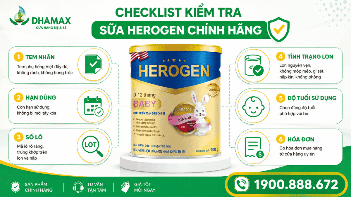 Checklist kiểm tra sữa Herogen chính hãng