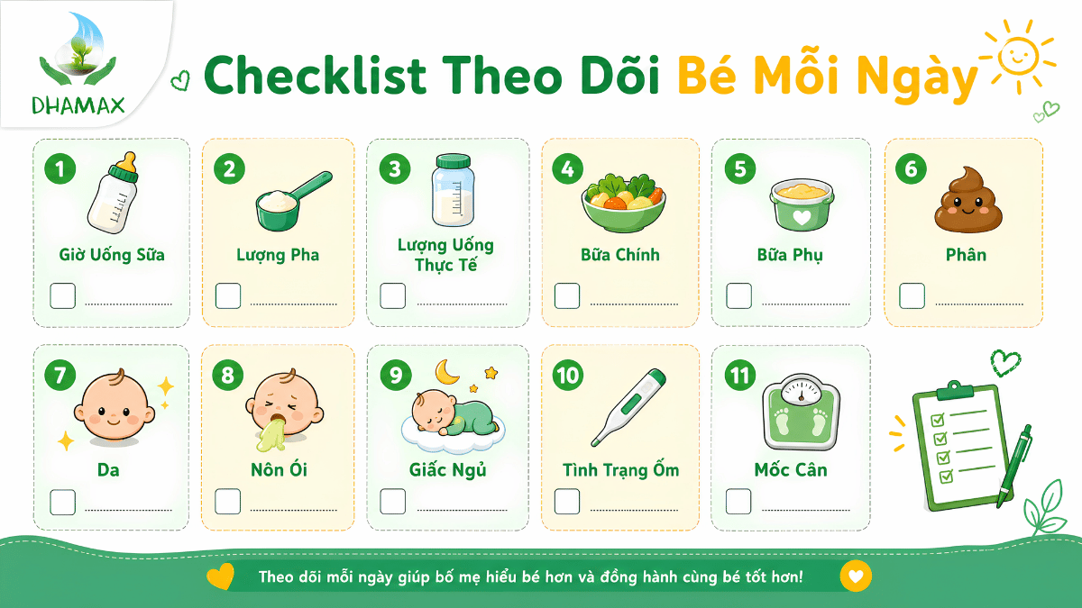 Checklist 7 ngày theo dõi bé chậm tăng cân trước khi đổi sữa