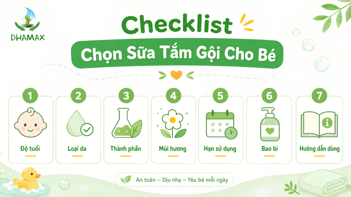 Checklist kiểm tra sữa tắm trẻ sơ sinh trước khi mua