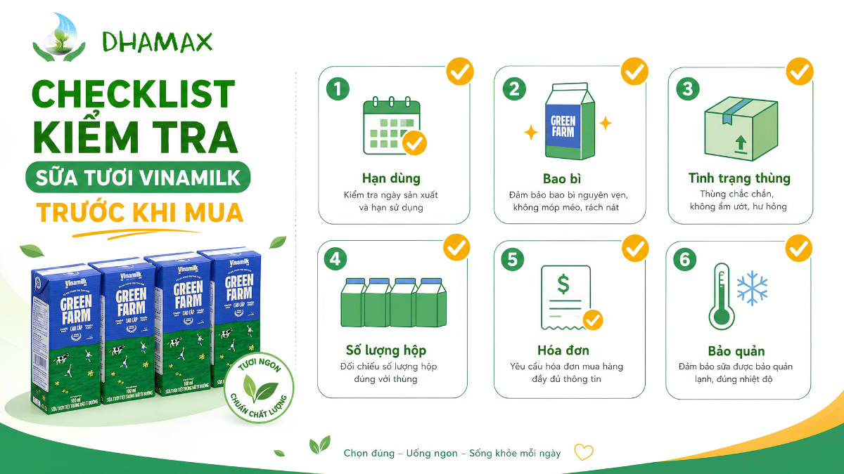 Checklist kiểm tra sữa tươi Vinamilk trước khi mua tại DHAMAX