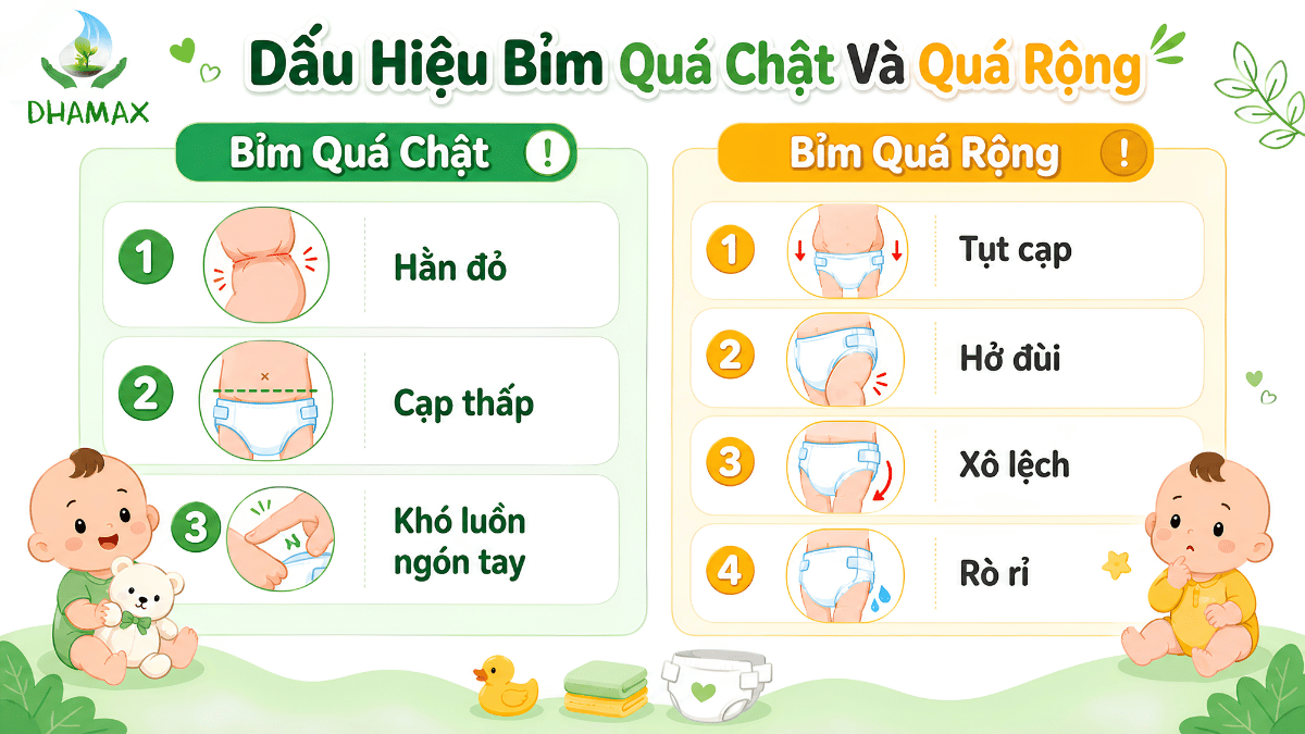 Dấu hiệu nhận biết tã bỉm chật và tã bỉm rộng