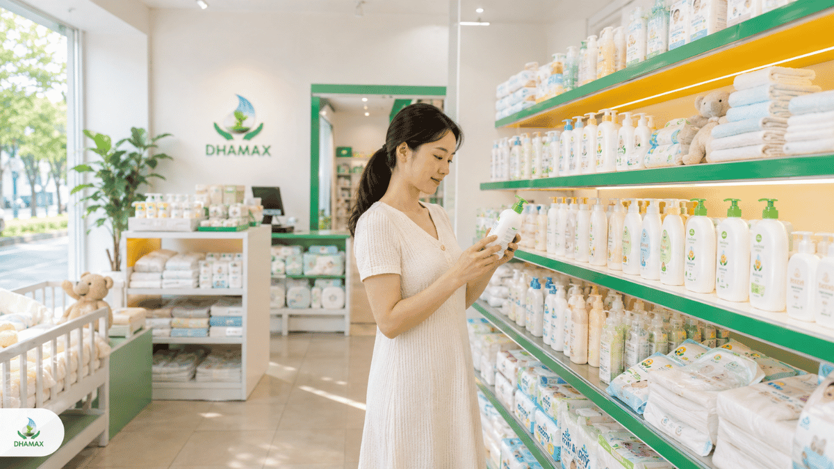 Phụ huynh lựa chọn sữa tắm gội cho bé tại cửa hàng DHAMAX Bình Dương