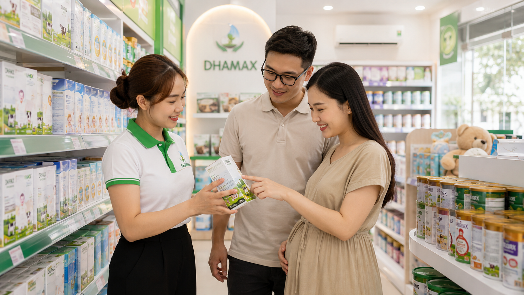 Gia đình chọn sữa tươi tại cửa hàng DHAMAX ở Bình Dương