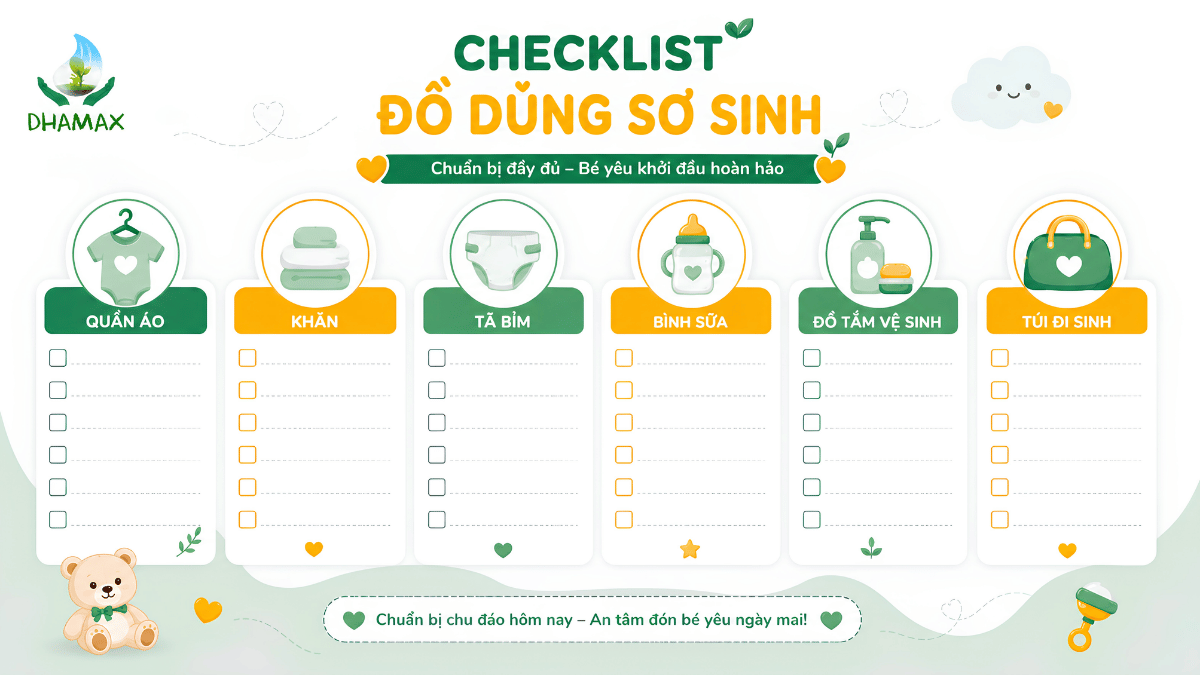 Checklist các nhóm đồ sơ sinh mẹ bầu cần chuẩn bị