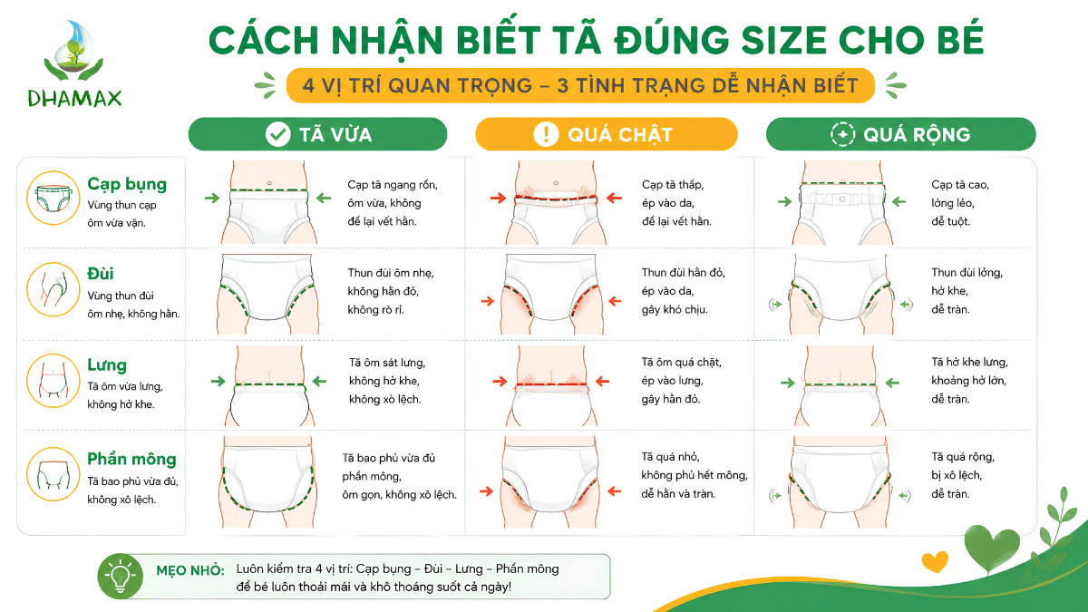 Cách kiểm tra tã bỉm quá chật và quá rộng