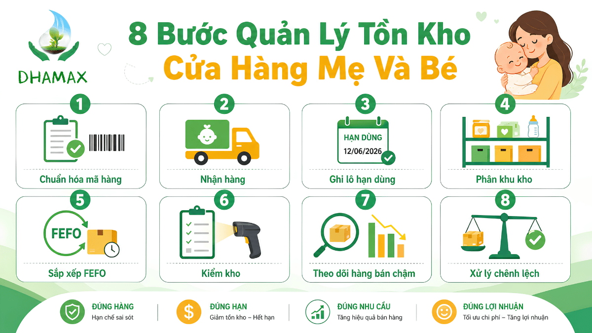 Checklist quy trình nhập hàng sắp xếp và kiểm kho cửa hàng mẹ và bé