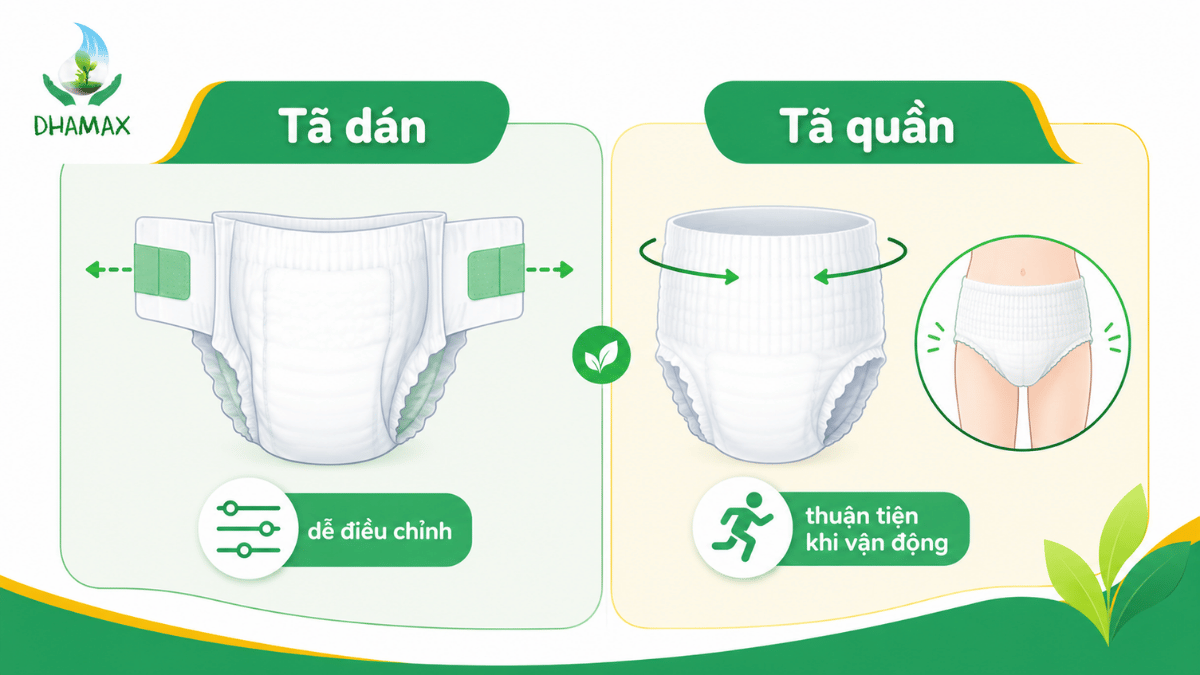 Infographic so sánh cấu tạo tã dán và tã quần