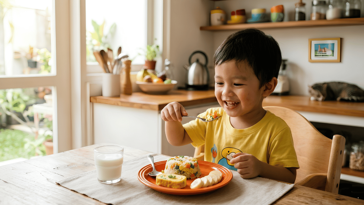 Bữa ăn cân đối kết hợp sữa cho bé 2 tuổi