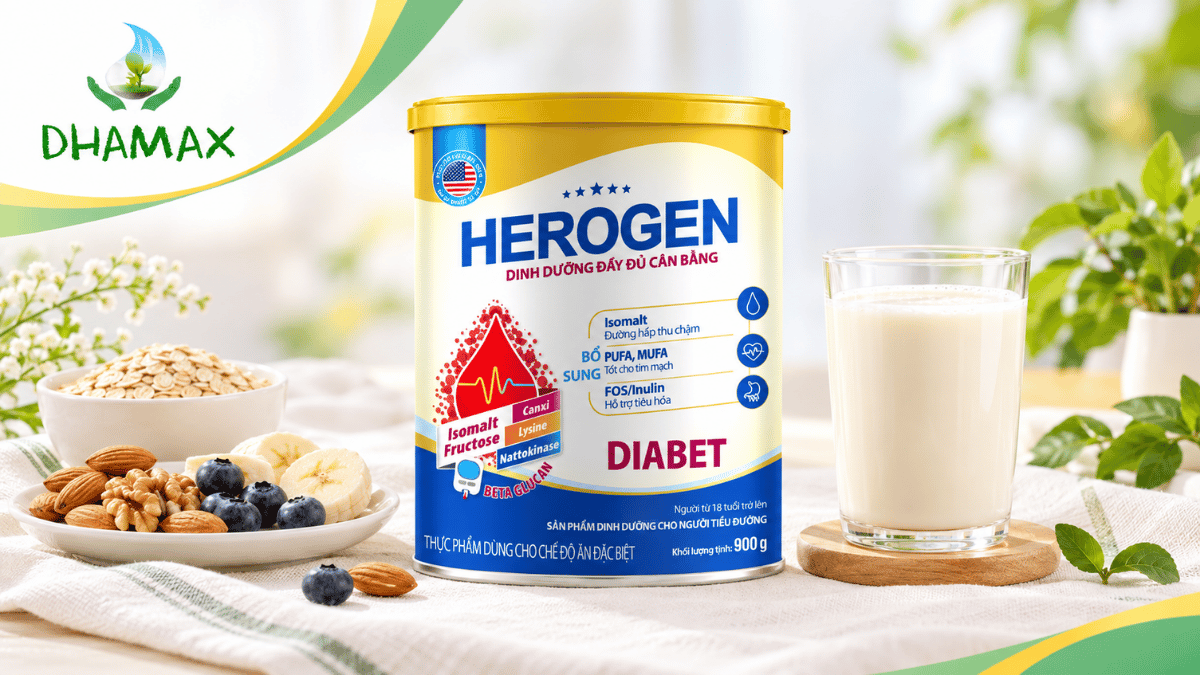 Sản phẩm sữa bột Herogen Diabet chính hãng được giới thiệu tại DHAMAX