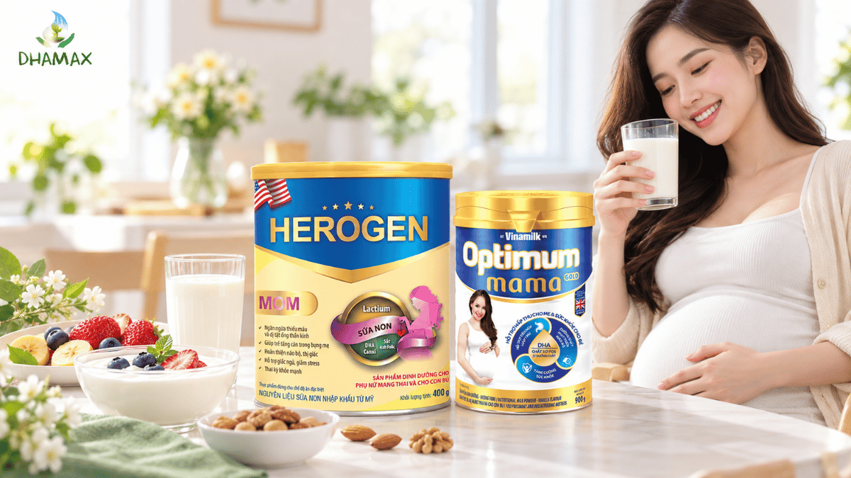 Herogen Mom và sữa dành cho phụ nữ sau sinh tại DHAMAX