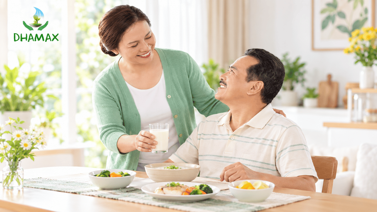 Người chăm sóc chuẩn bị khẩu phần sữa nhỏ cho người sau phẫu thuật
