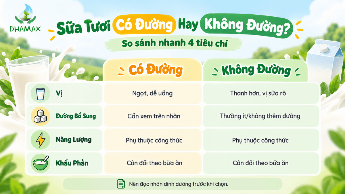 So sánh tiêu chí chọn sữa tươi có đường và không đường cho mẹ sau sinh