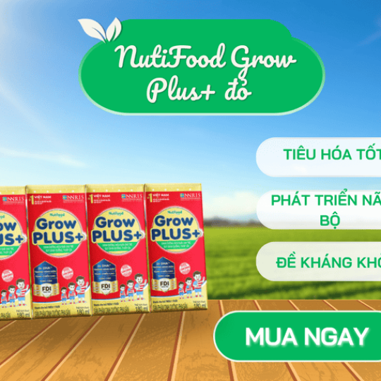 Sữa bột pha sẵn NutiFood Grow Plus+ đỏ (cho trẻ thấp còi) 180ml - Lốc 4 hộp (Trên 1 tuổi)