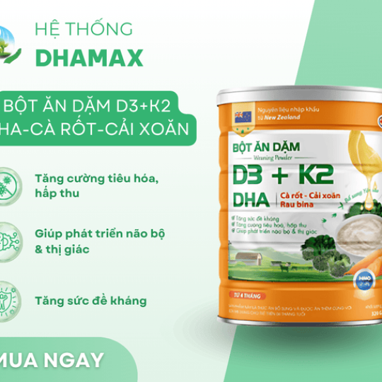 Bột Ăn Dặm D3+ k2 DHA cà rốt - cải xoăn 320g